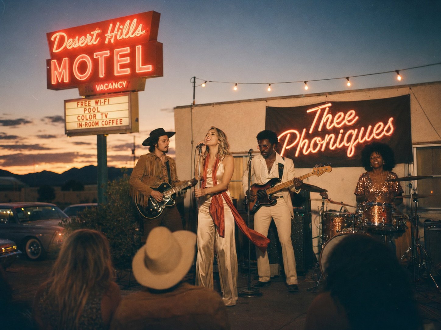 Thee Phoniques in a fictional virtual roadside performance